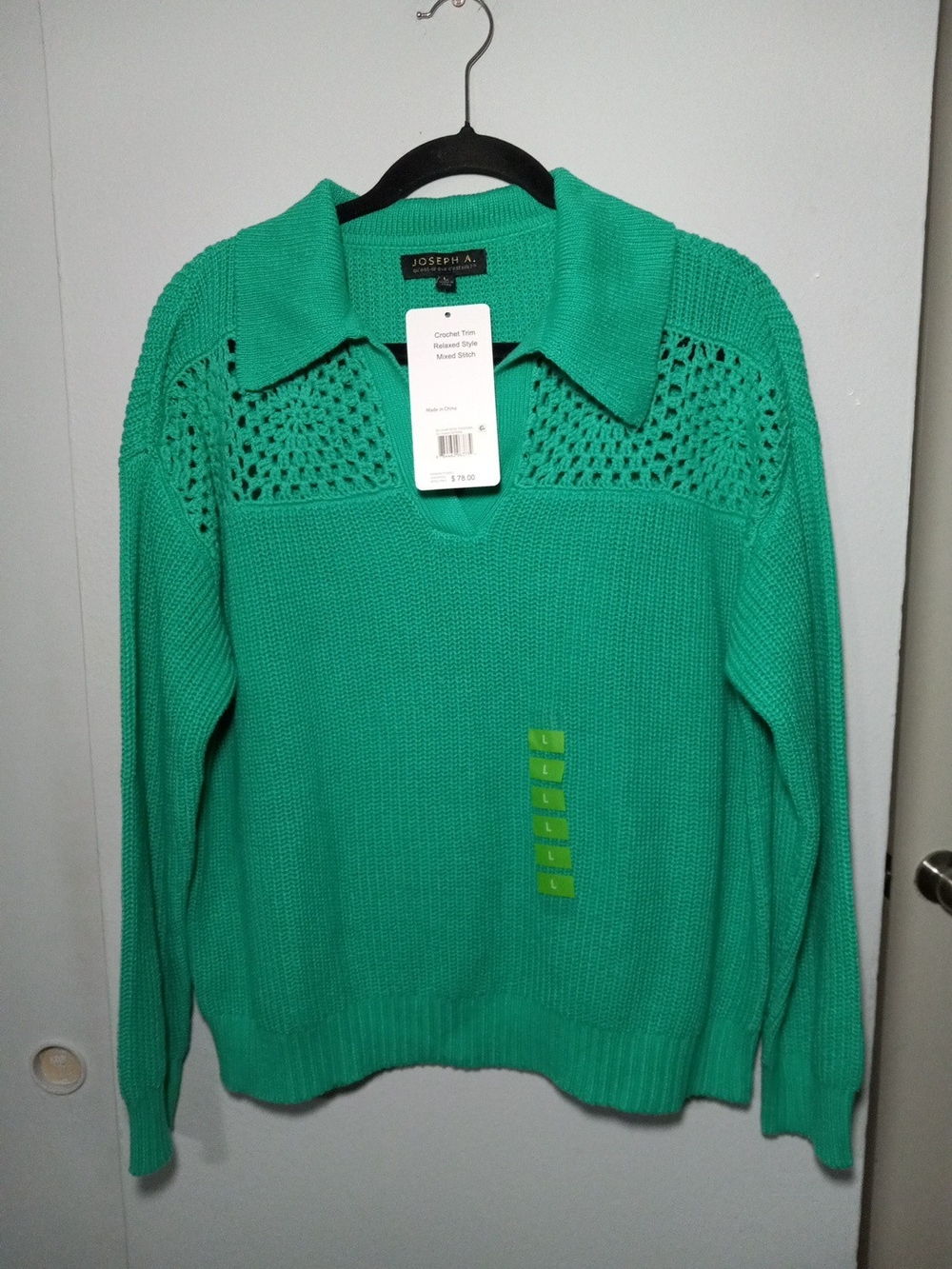 Joseph A Crochet Sweater Trim Relaxed Style Mixed Stitch Sz L NWT